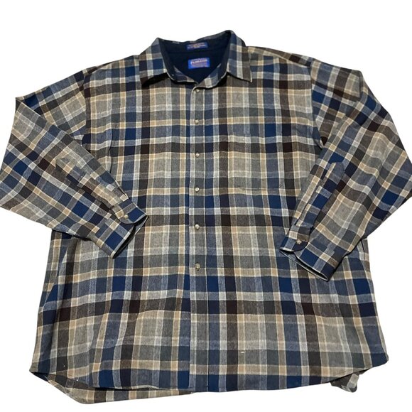 Pendleton Blue Plaid 100% Virgin Wool L/S Button Front Shirt Men's Sz XXL - Picture 1 of 6